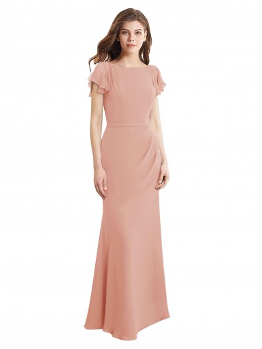 Purchase Cap Sleeves Long Chiffon Prom Dress with Low V-Back UK