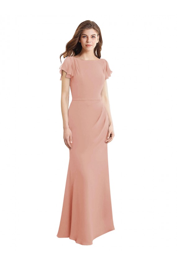 Purchase Cap Sleeves Long Chiffon Prom Dress with Low V-Back UK