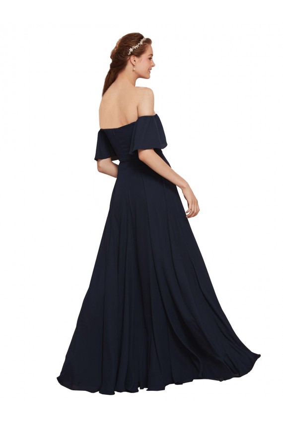 Purchase Off the Shoulder Floaty Sleeves Chiffon Prom Dress with High Slit UK