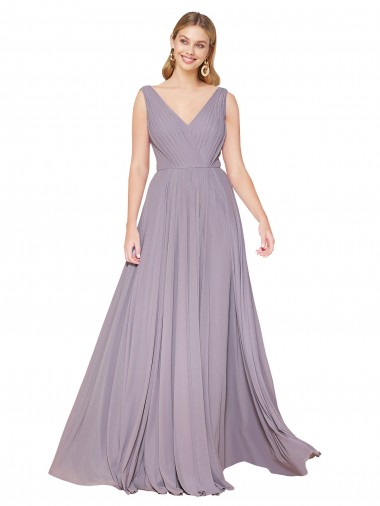 Purchase Draped Floor Length High Neck V-Back Chiffon Prom Dress with Shirred Bodice UK