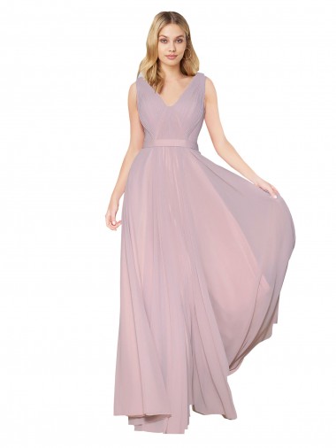 Purchase Draped V-Neck Long Chiffon Prom Dress with Shirred Bodice UK