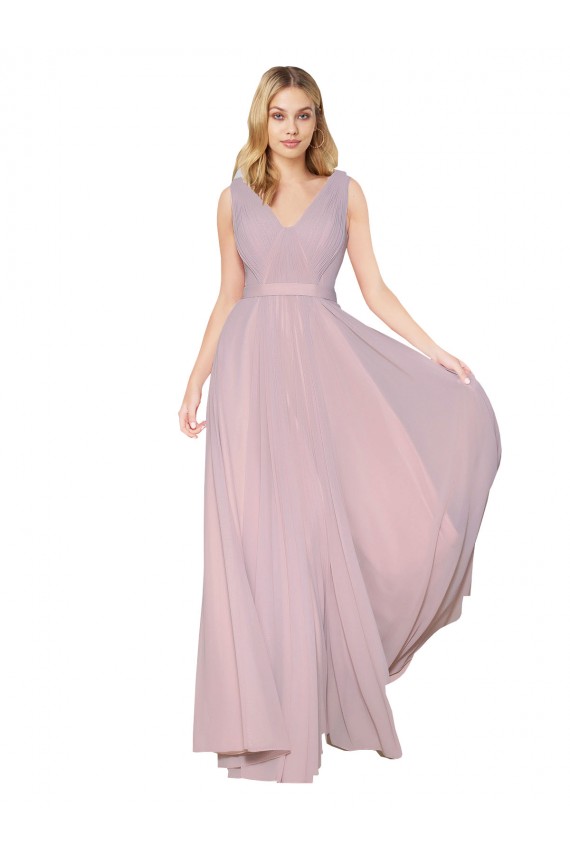 Purchase Draped V-Neck Long Chiffon Prom Dress with Shirred Bodice UK