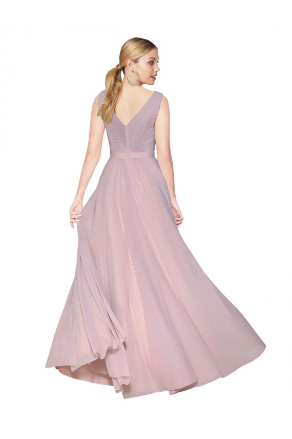 Purchase Draped V-Neck Long Chiffon Prom Dress with Shirred Bodice UK