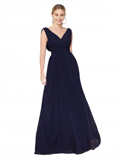 Purchase Draped Long V-Neck Floor Length Chiffon Prom Dress UK