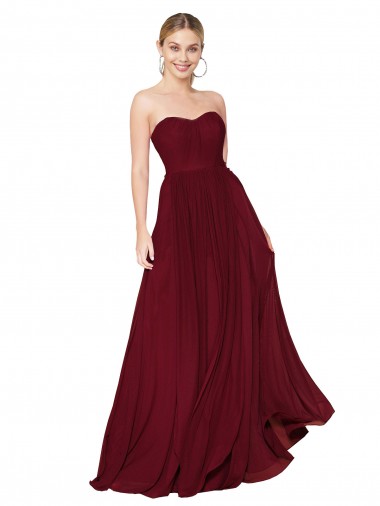 Purchase Draped Strapless Long A-Line Chiffon Prom Dress UK