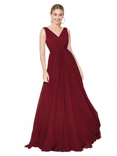 Purchase Draped A-Line V-Neck Floor Length Chiffon Prom Dress UK