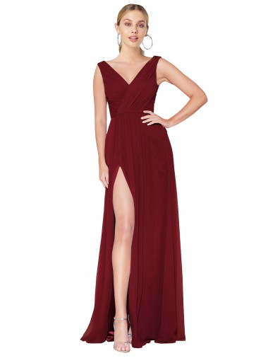 Purchase Draped Mermaid Long V-Neck Chiffon Prom Dress with High Slit UK