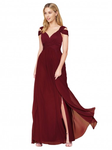 Purchase Off the Shoulder Long Chiffon Prom Dress with Side Slit UK