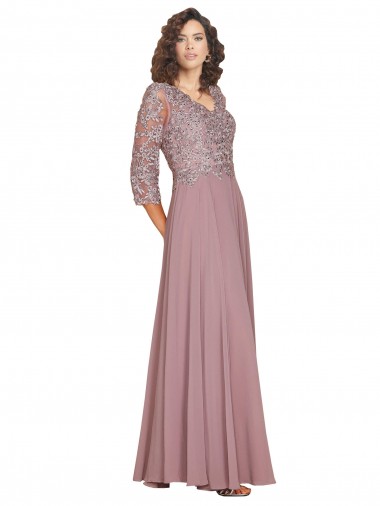 Purchase Hand-Beaded Bodice V-Neckline Long Sleeves Chiffon Prom Dress UK