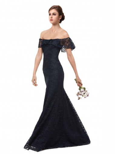 Purchase Off the Shoulder Long Lace Prom Dress with Flutter Sleeves UK