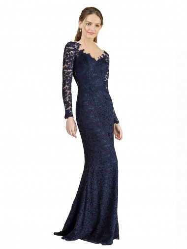 Purchase Illusion Long Sleeves Lace Prom Dress with Sheer Keyhole Back UK