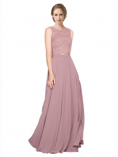 Purchase Long A-Line Chiffon Prom Dress with Sleeveless Lace Crop Top UK