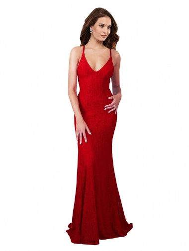 Purchase Low Back V-Neckline Floor Length Lace Prom Dress UK