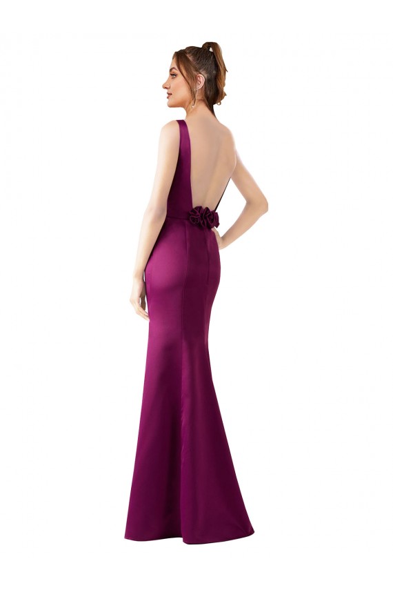 Purchase Fitted Sexy Open Back Satin Prom Dress with Floral Details UK