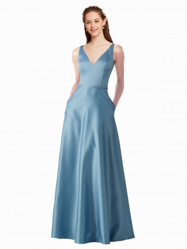 Purchase Classic Satin V-Neck A-Line Prom Dress with Pockets UK