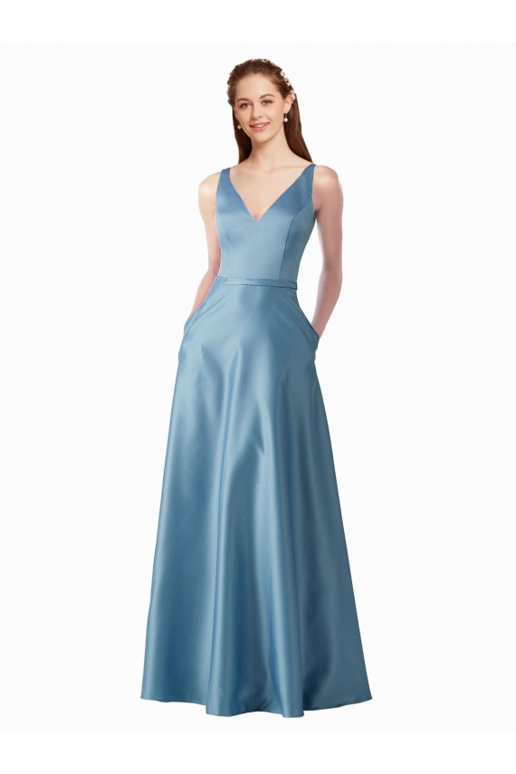 Purchase Classic Satin V-Neck A-Line Prom Dress with Pockets UK