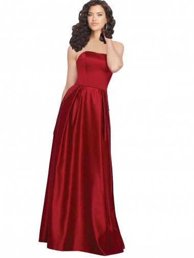 Purchase Strapless Satin Prom Dress with Beaded Pocket and Soft Pleating UK