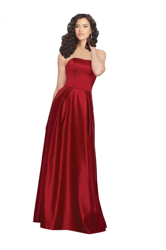 Purchase Strapless Satin Prom Dress with Beaded Pocket and Soft Pleating UK