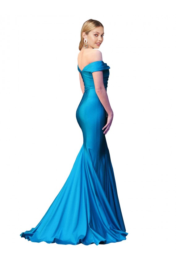 Purchase Off the Shoulder Long Chapel Train Satin Prom Dress UK