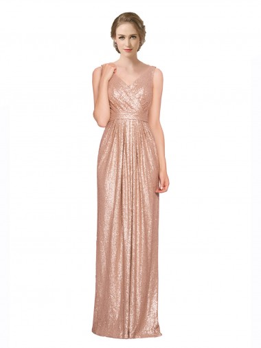 Purchase Draped V-Neck Striking Sheath Floor Length Sequin Prom Dress UK