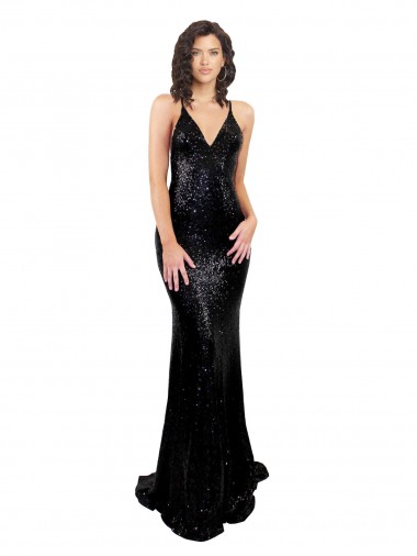 Purchase Sleek Fishtail Shaped Open Back Sequin Prom Dress UK