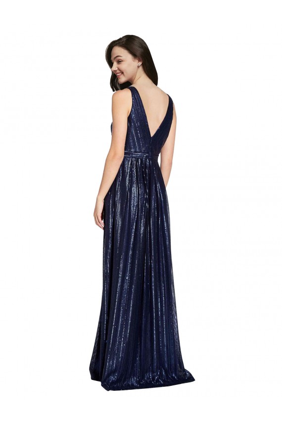 Purchase Long V-Neck Sparking Sequin Prom Dress with Low V-Back UK