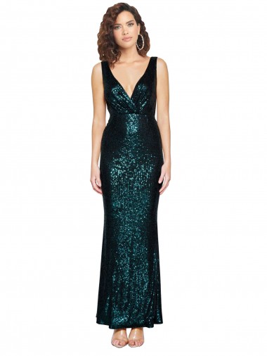 Purchase V-Neck Full Length Sequin Prom Dress with Draped Back UK