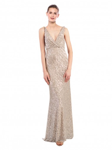 Purchase Faux Surplice V-Neck Slim Sparkling Sequin Prom Dress UK