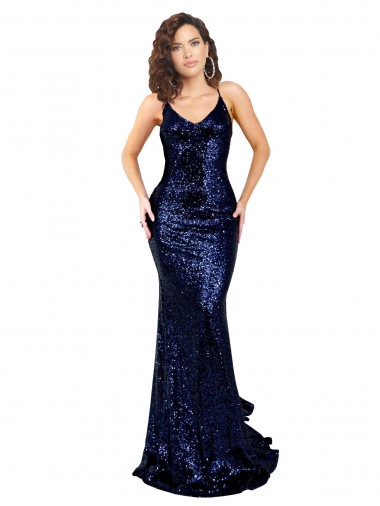 Purchase Mermaid V-Neck Low Back Long Sequin Prom Dress UK