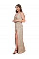 Purchase Deep V-Neck Sleeveless Sparkling Sequin Prom Dress with Draped Cowl Back UK