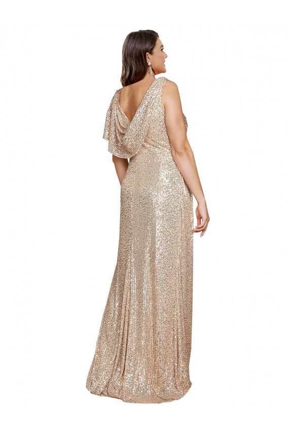 Purchase Deep V-Neck Sleeveless Sparkling Sequin Prom Dress with Draped Cowl Back UK