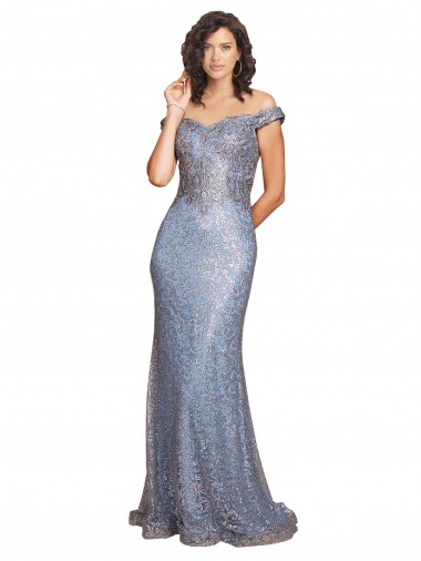 Purchase Off the Shoulder Sweetheart Neckline Sequin Prom Dress with Thigh High Slit UK