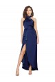 Purchase Full Length High Neck Wrap Silky Satin Prom Dress with Waist Tie UK