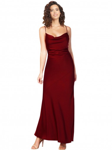 Purchase Cowl Neck Low Back Silky Satin Prom Dress with Thin Back Straps UK