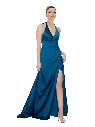 Purchase Halter Neck Silky Satin Prom Dress UK