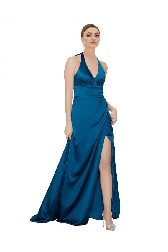 Purchase Halter Neck Silky Satin Prom Dress UK