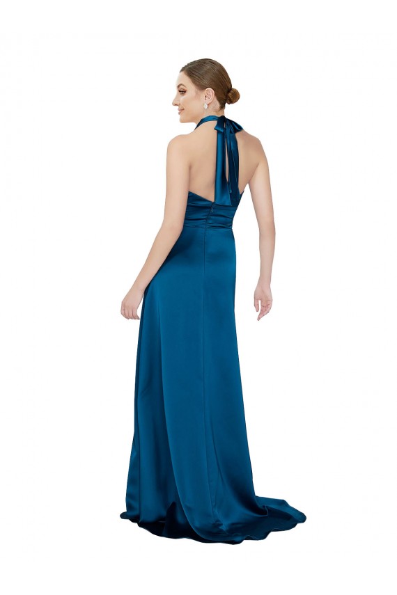 Purchase Halter Neck Silky Satin Prom Dress UK