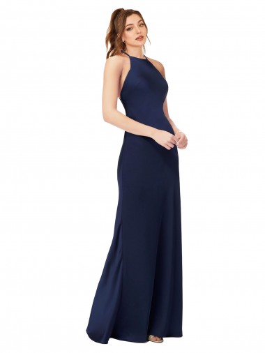 Purchase High Neck Satin Prom Dress with Strappy Back UK