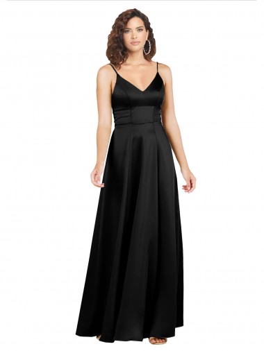 Purchase Silky Satin Floor-Length Long Prom Dress with V-Neckline UK