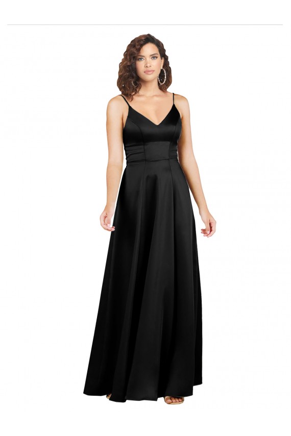 Purchase Silky Satin Floor-Length Long Prom Dress with V-Neckline UK