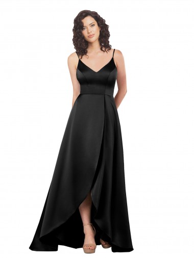 Purchase High Low V-Neckline Silky Satin Tulip Prom Dress with Wrap Skirt UK