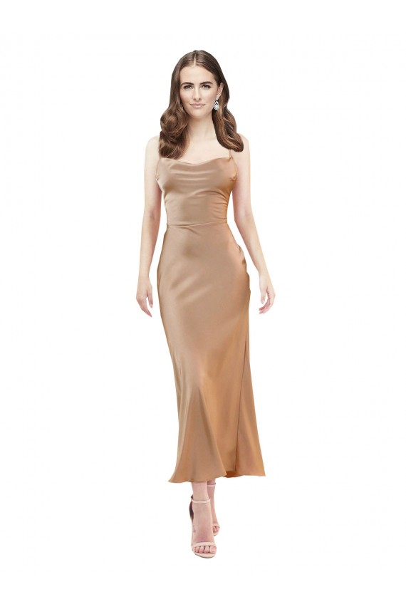 Purchase Cowl Neck Silky Satin Midi Length Cocktail Prom Dress / Homecoming Dress Low Back UK