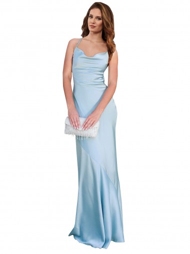 Purchase Open Back with Ties Cowl Neck Sheath Silky Satin Long Bridessmaid Dress UK