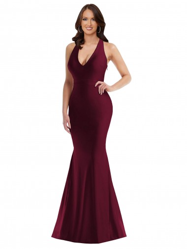 Purchase Plunge Neckline Cutout Low Back Silky Satin Mermaid Prom Dress UK