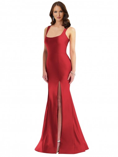 Purchase Square Neck Silky Satin Mermaid Prom Dress with Side Slit UK