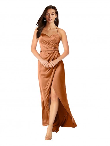 Purchase Faux-Wrap Skirt Silky Satin Prom Dress UK