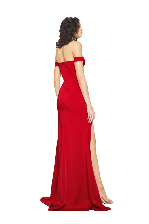 Purchase Off the Shoulder Sweetheart Bustier Style Silky Satin Prom Dress with Side Split UK