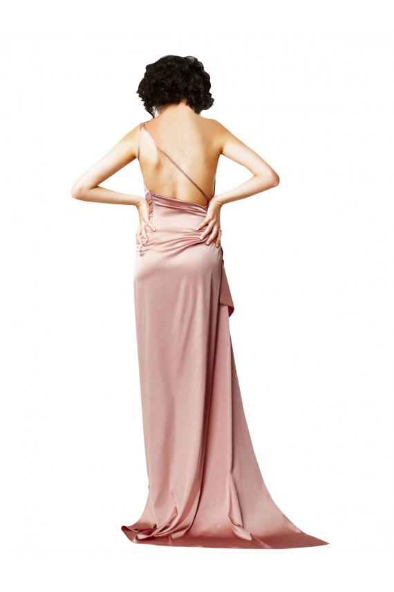 Purchase Low Back One Shoulder Full Length Silky Satin Prom Dress UK