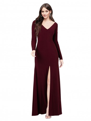 Purchase Long Sleeves Spandex Prom Dress with Front Slit UK