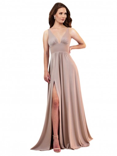 Purchase Long A-Line Plunge V-Neckline Spandex Prom Dress with Slit UK